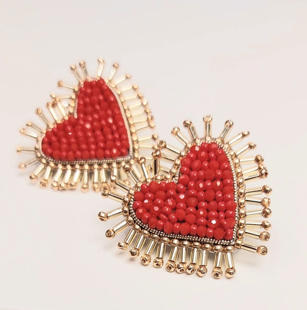 Red bead heart earrings by Ale Walsh