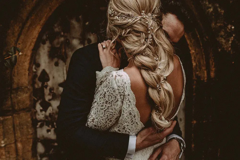 wedding hair ideas, wedding inspiration, wedding updo wedding down do, mermaid braid wedding hair