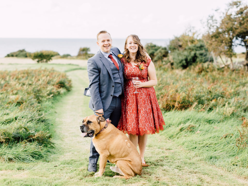 Autumnal wedding in Wales, Welsh wedding at Ty Coch by Heldd Roberts Photography, autumnal beach wedding, dogs at weddings, pets at weddings