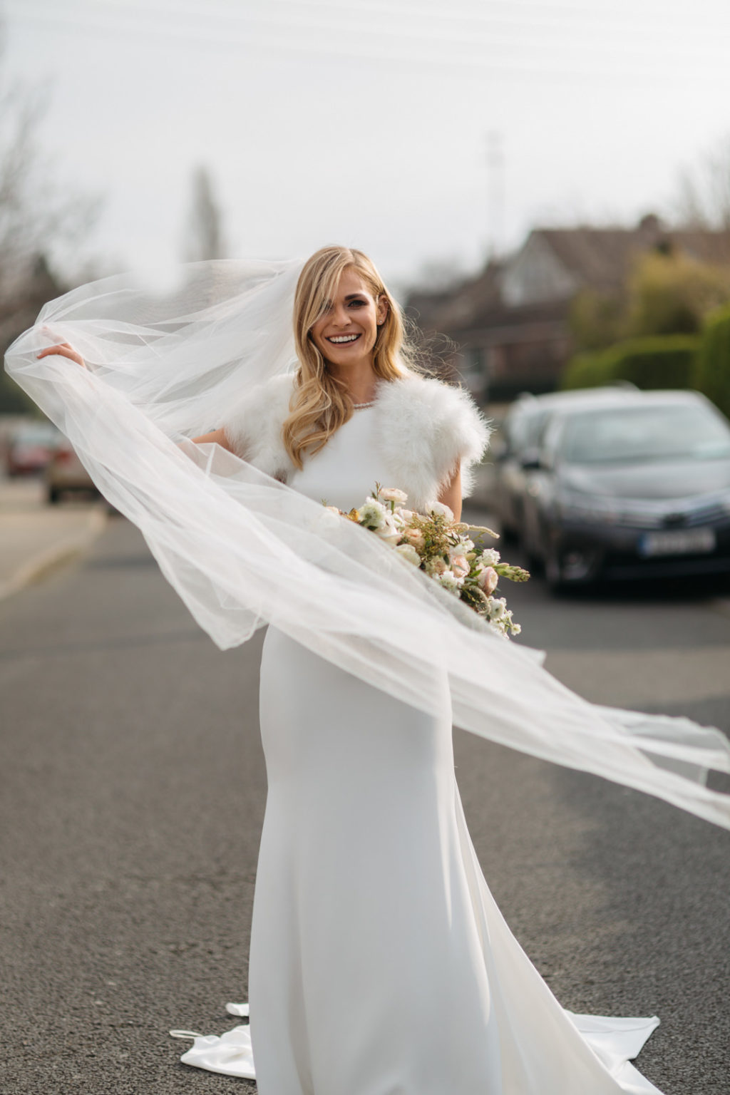 winter wedding style, bridal cover ups, Pronovias wedding dress