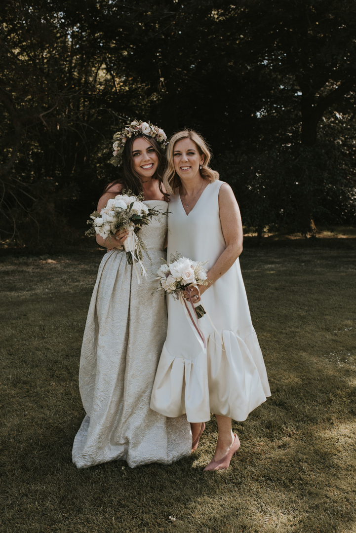 Jesus Peiro wedding dress, flower crown, strapless wedding dress, white bridesmaids dresses