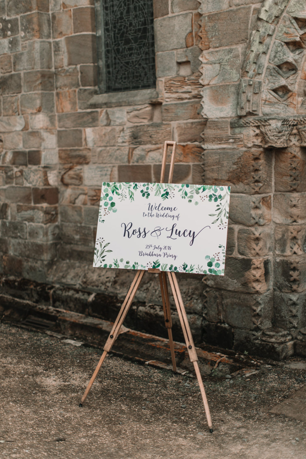 Brinkburn Priory wedding, rustic wedding signage