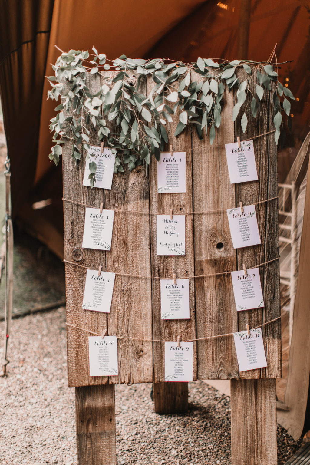 Brinkburn Priory wedding, rustic table plan