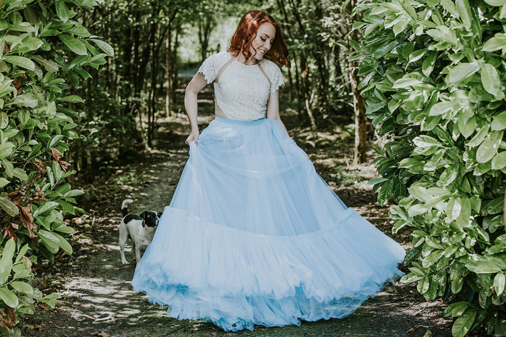 blue wedding dress, blue wedding cape, wedding cape