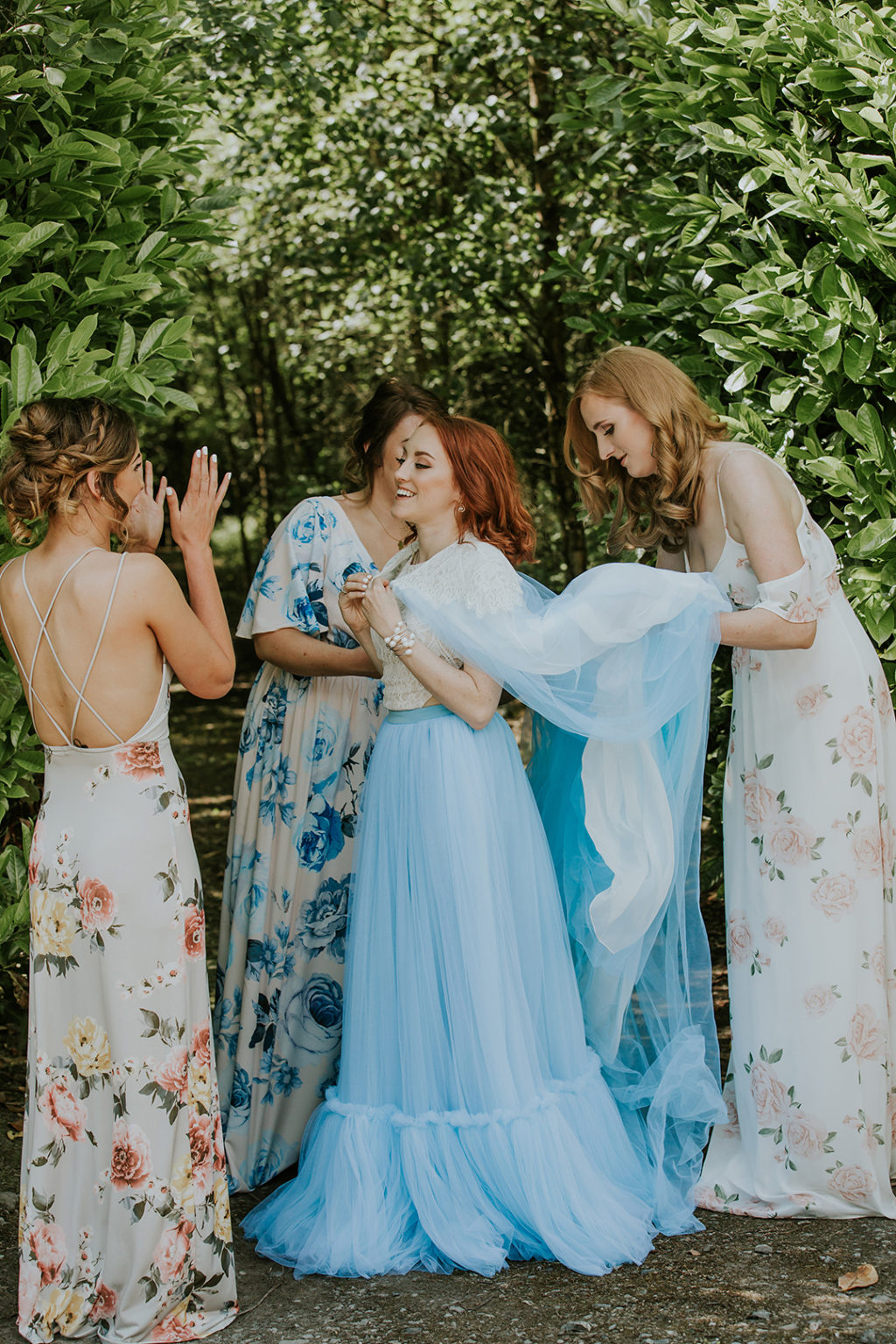 blue wedding dress, blue wedding cape, wedding cape