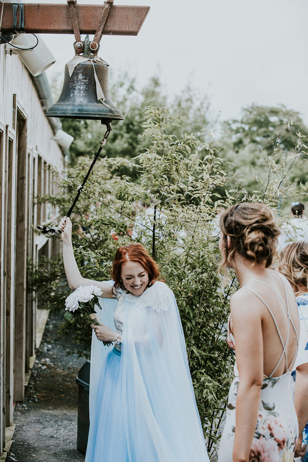 blue wedding dress, blue wedding cape, wedding cape