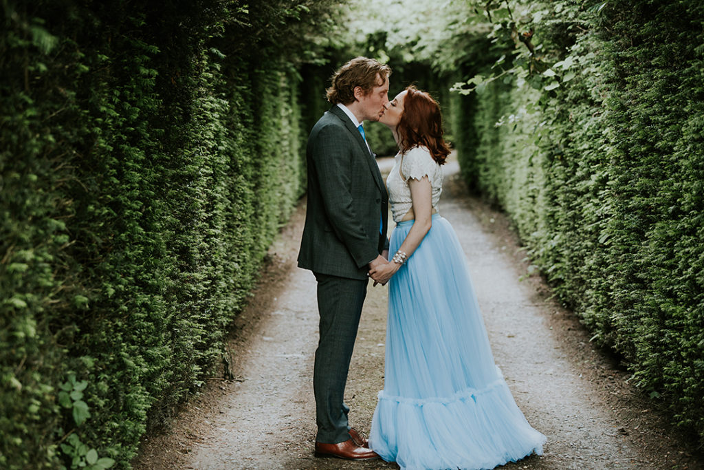 blue wedding dress, blue wedding cape, wedding cape