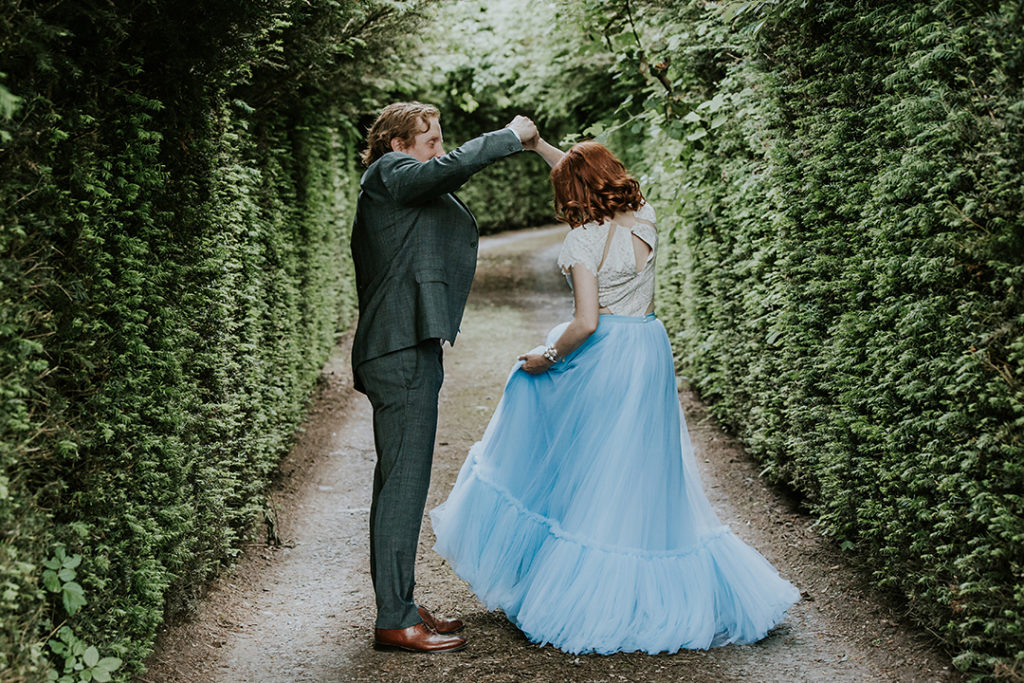 blue wedding dress, blue wedding cape, wedding cape