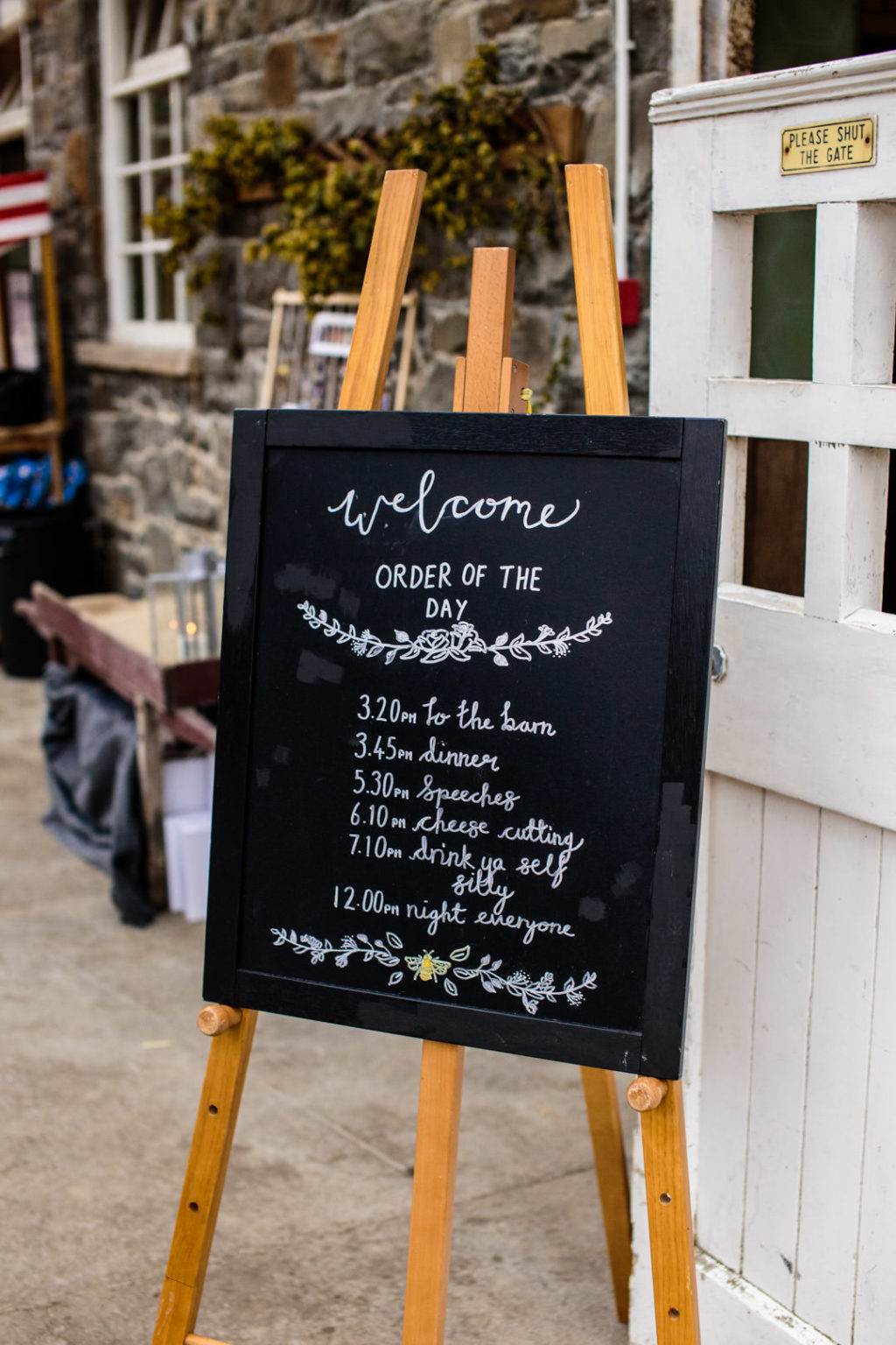 wedding timeline, wedding welcome signage, wedding chalkboard signage