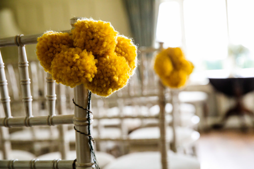 pom pom wedding decor, Plas Dinam Country House wedding Wales wedding