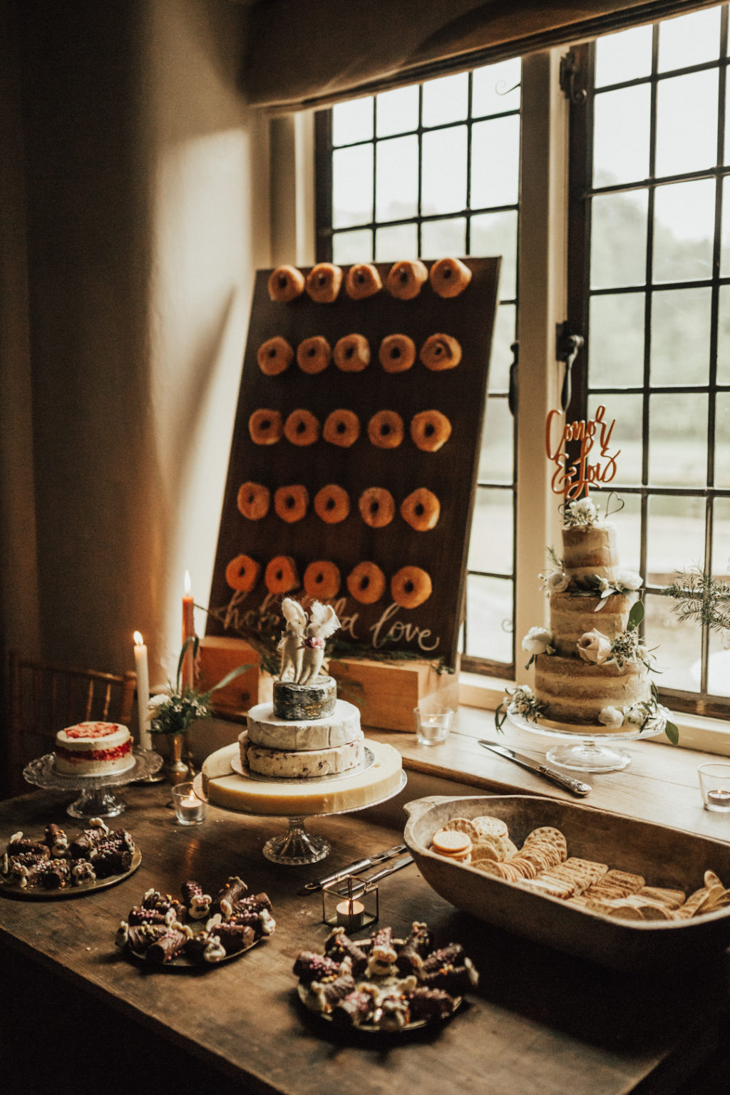 wedding donut wall, wedding doughnut wall