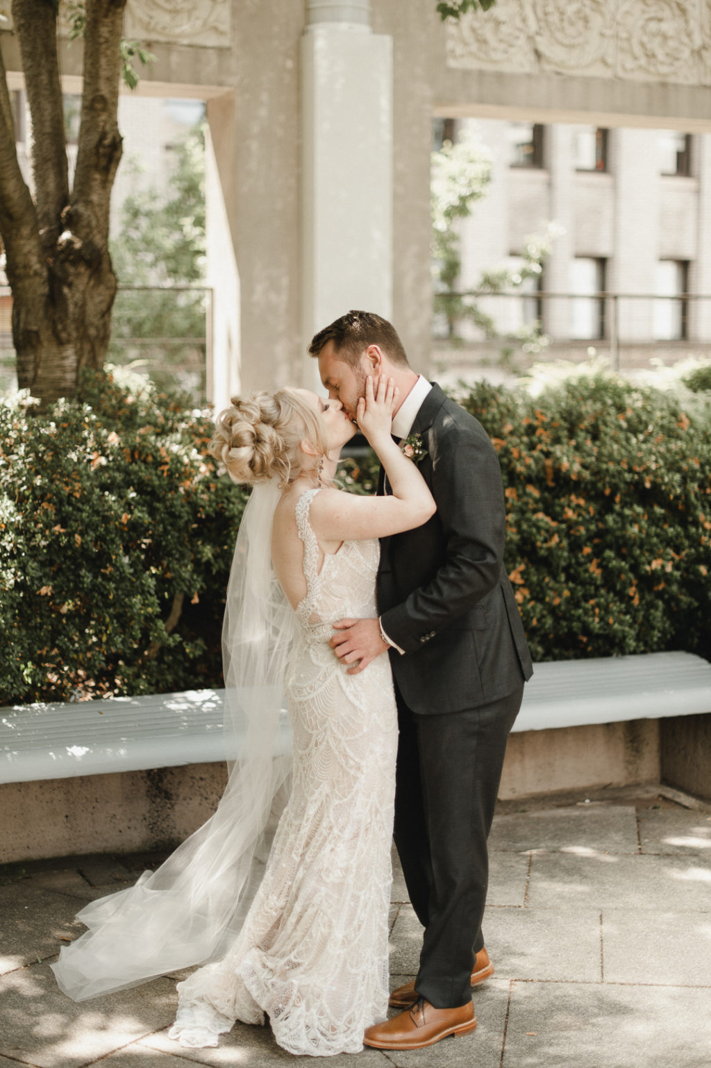 Galia Lahav wedding dress, plunging neckline wedding dress, lace wedding dress, embellished wedding dress