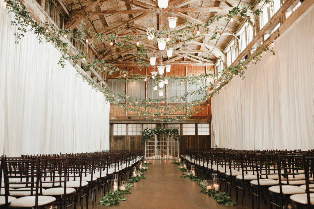 wedding greenery installation, Sodo Park wedding Seattle