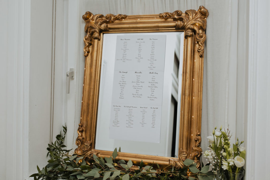 Fallon and Byrne wedding Dublin city wedding, winter wedding, mirror wedding decor, mirro table plan