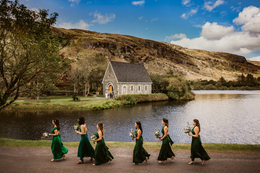 green bridesmaids dresses, Gougane Barra wedding