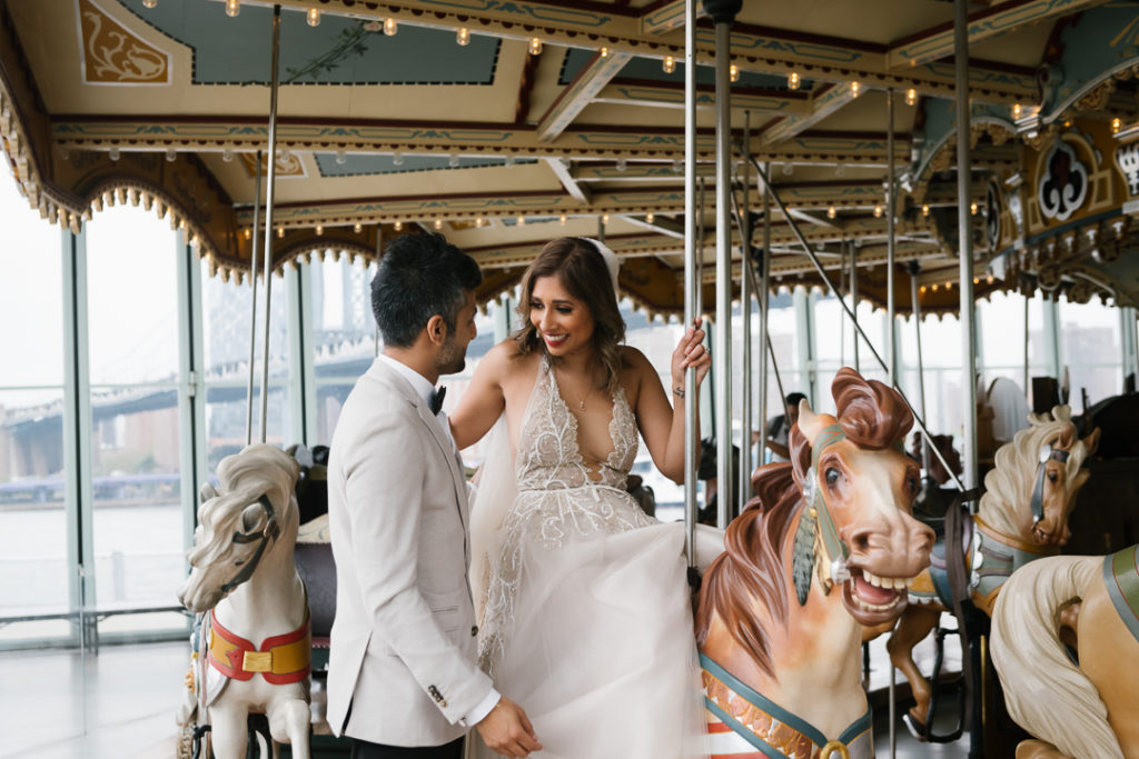 New York City elopement, central park wedding, cop cot wedding ceremony, Berta wedding dress, NYC wedding portraits, wedding carousel