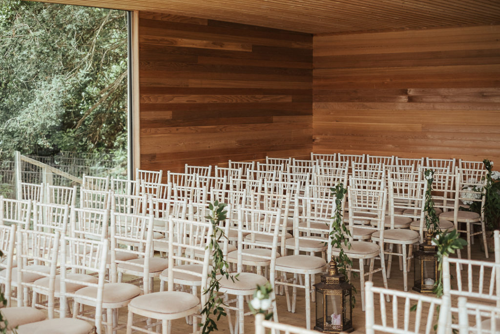 Ashley Park House ceremony space, ceremony arch, floral moon gate, greenery arch