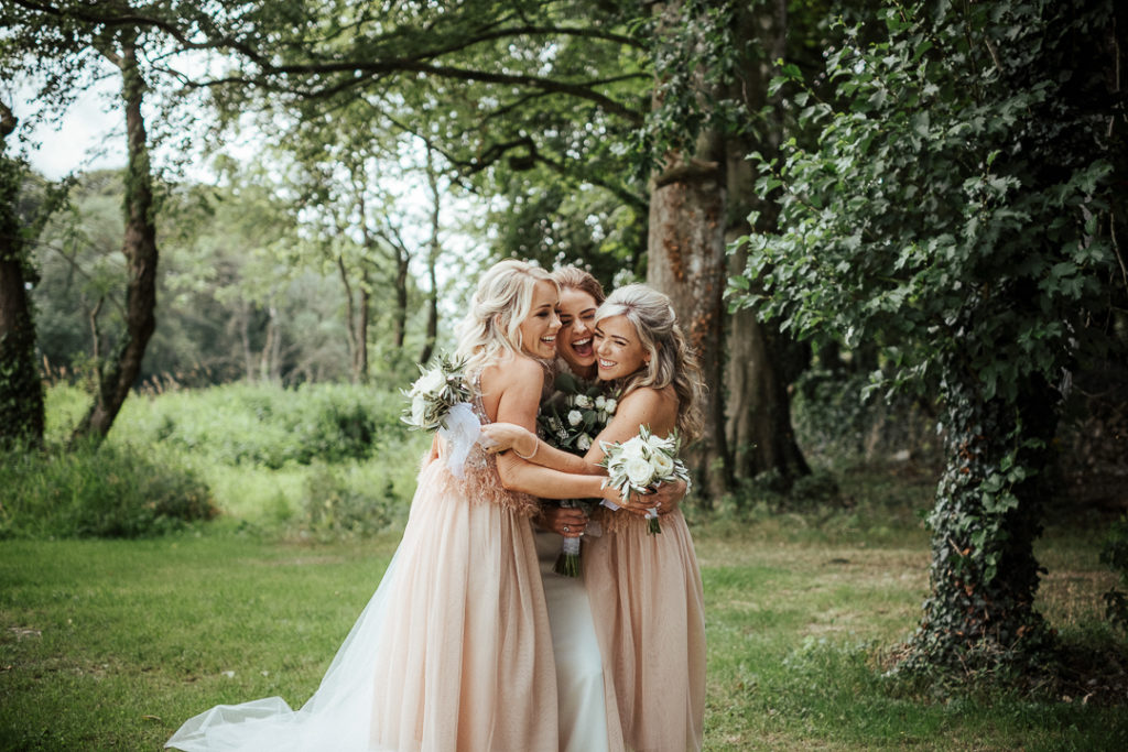 nude bridesmaids dresses, blush bridesmaids dresses, embellished bridesmaids dresses, beaded bridesmaids dresses, long-sleeved wedding dress, embroidered wedding dress, floral applique wedding dress, 3D florals wedding dress, Ashley Park wedding