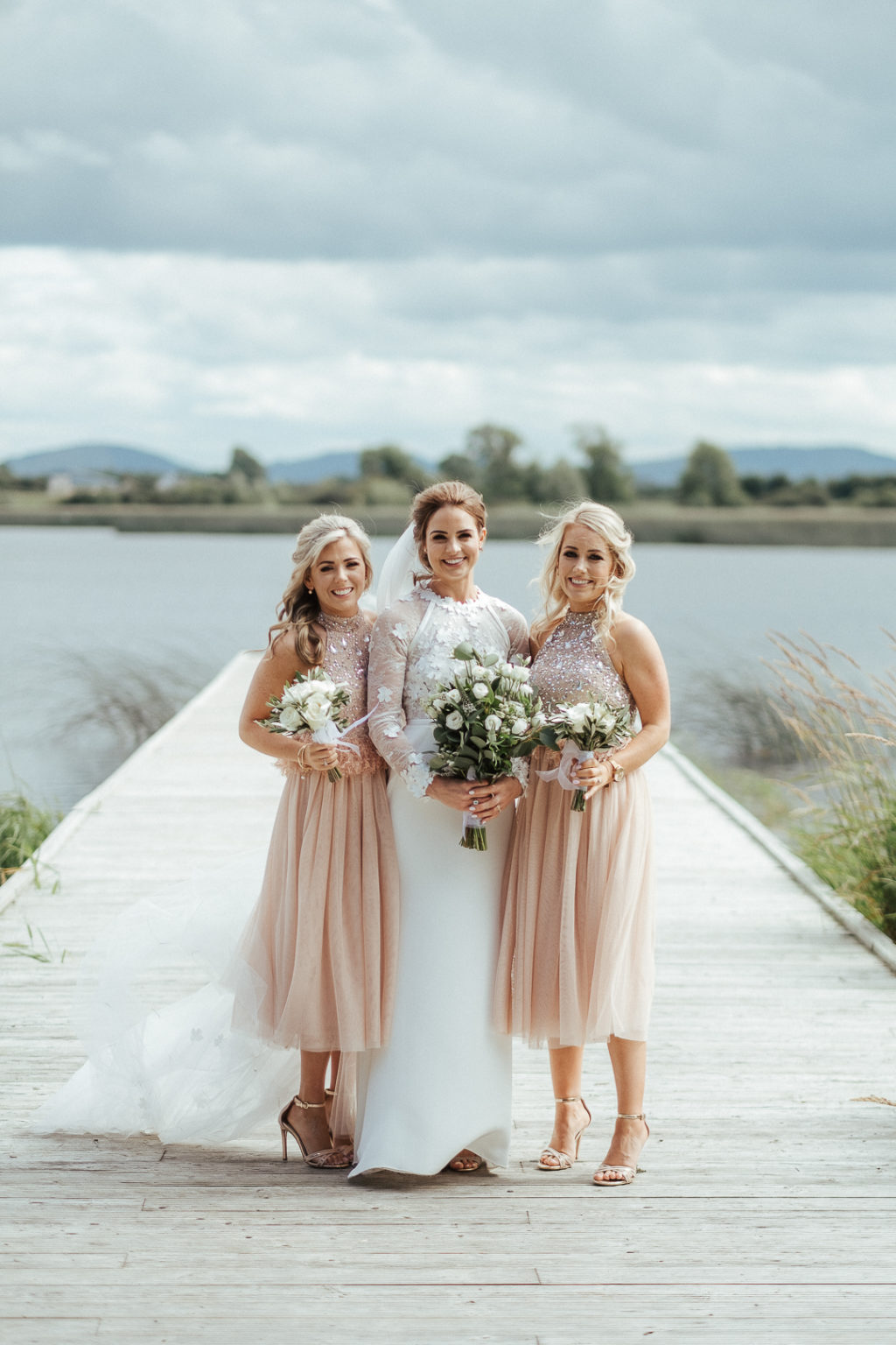 nude bridesmaids dresses, blush bridesmaids dresses, embellished bridesmaids dresses, beaded bridesmaids dresses, long-sleeved wedding dress, embroidered wedding dress, floral applique wedding dress, 3D florals wedding dress, Ashley Park wedding