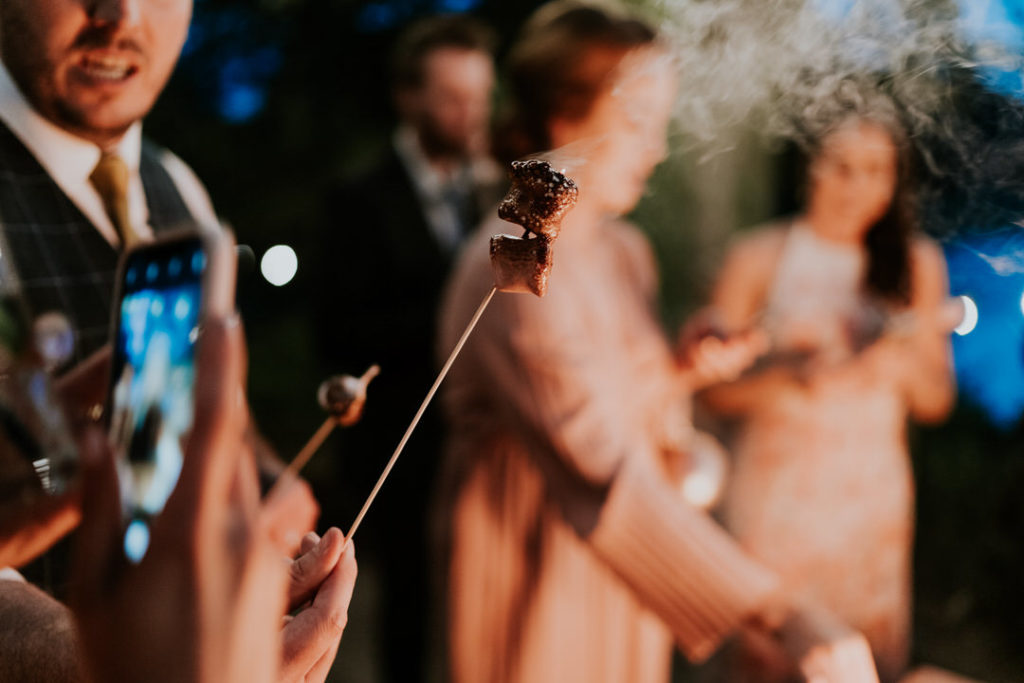 wedding marshmallow toasting