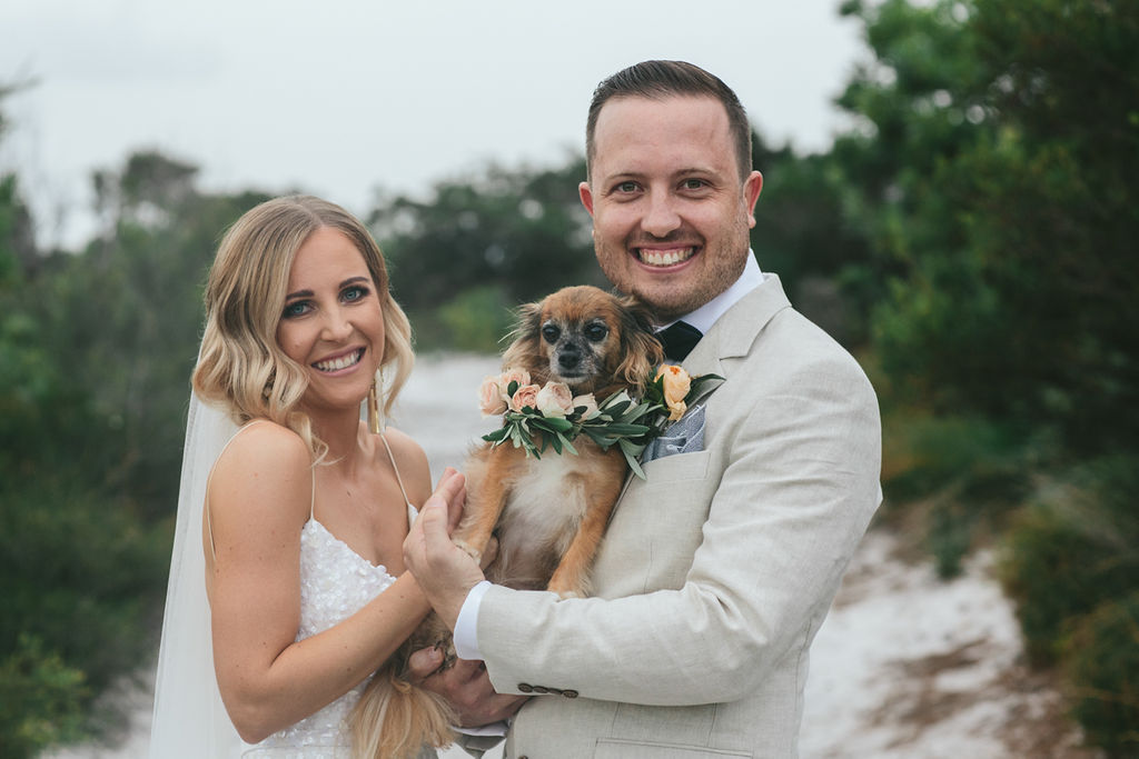 dogs at weddings, pets at weddings, dog flower crown, Noosa Waterfront Restaurant wedding in Queensland, Australia by White Images (37)