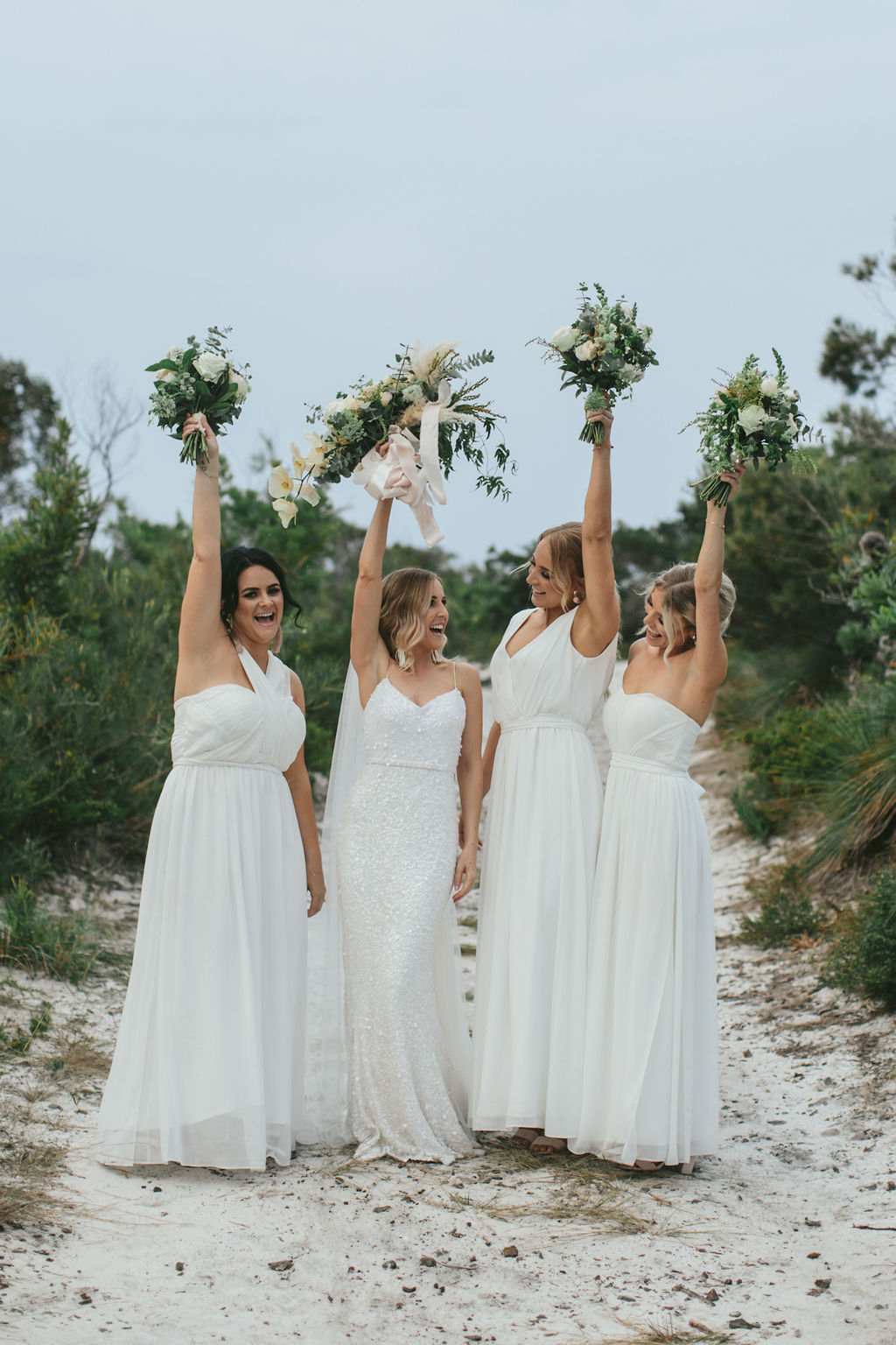 Noosa Waterfront Restaurant wedding, white bridesmaids dresses