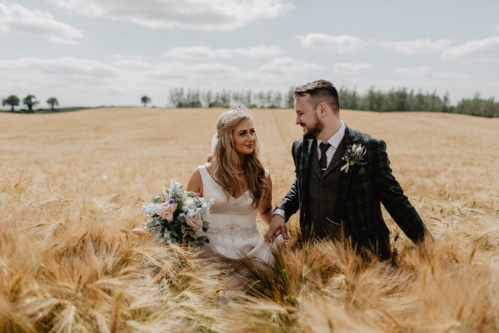 The Carriage Rooms at Montalto wedding, romantic wedding portrait ideas, Ireland wedding photos, barley field wedding photos