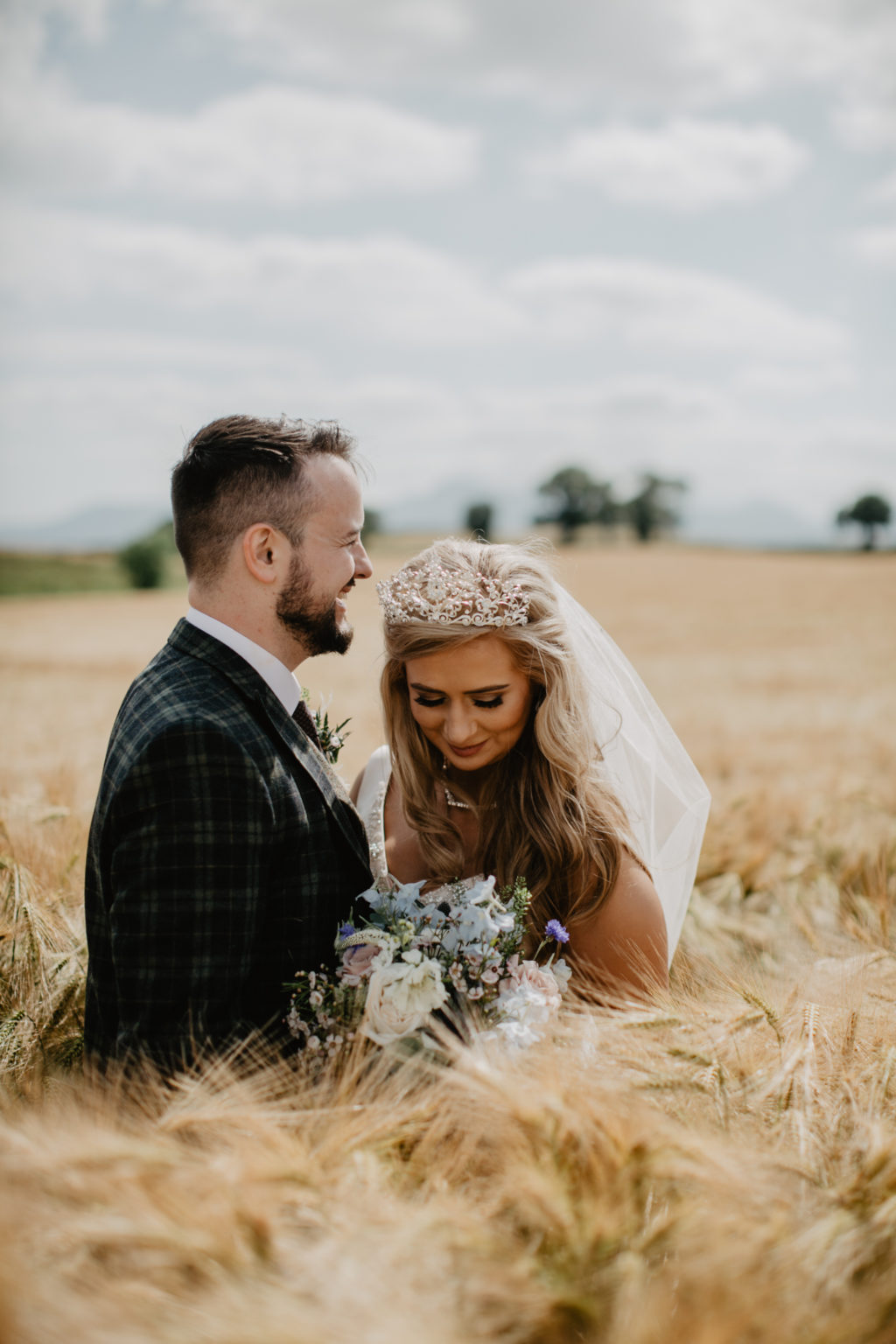 The Carriage Rooms at Montalto wedding, romantic wedding portrait ideas, Ireland wedding photos, barley field wedding photos