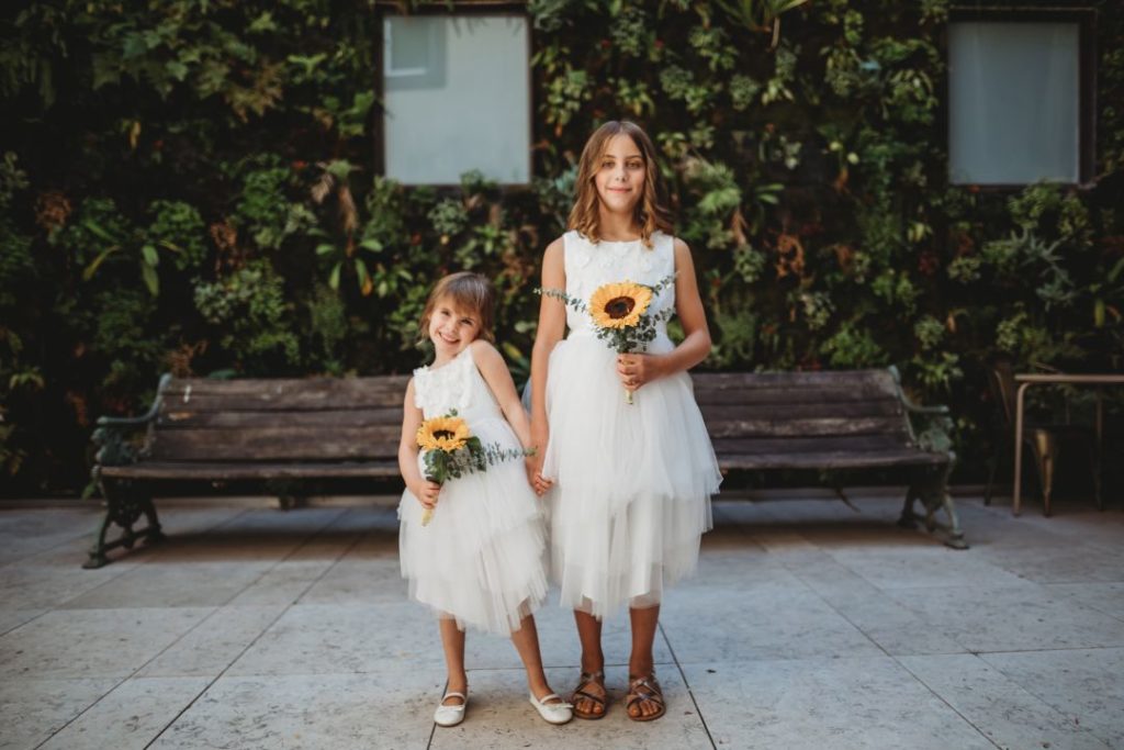 flower girl style, destination wedding flower girl style, flower girl bouquet, wedding sunflowers