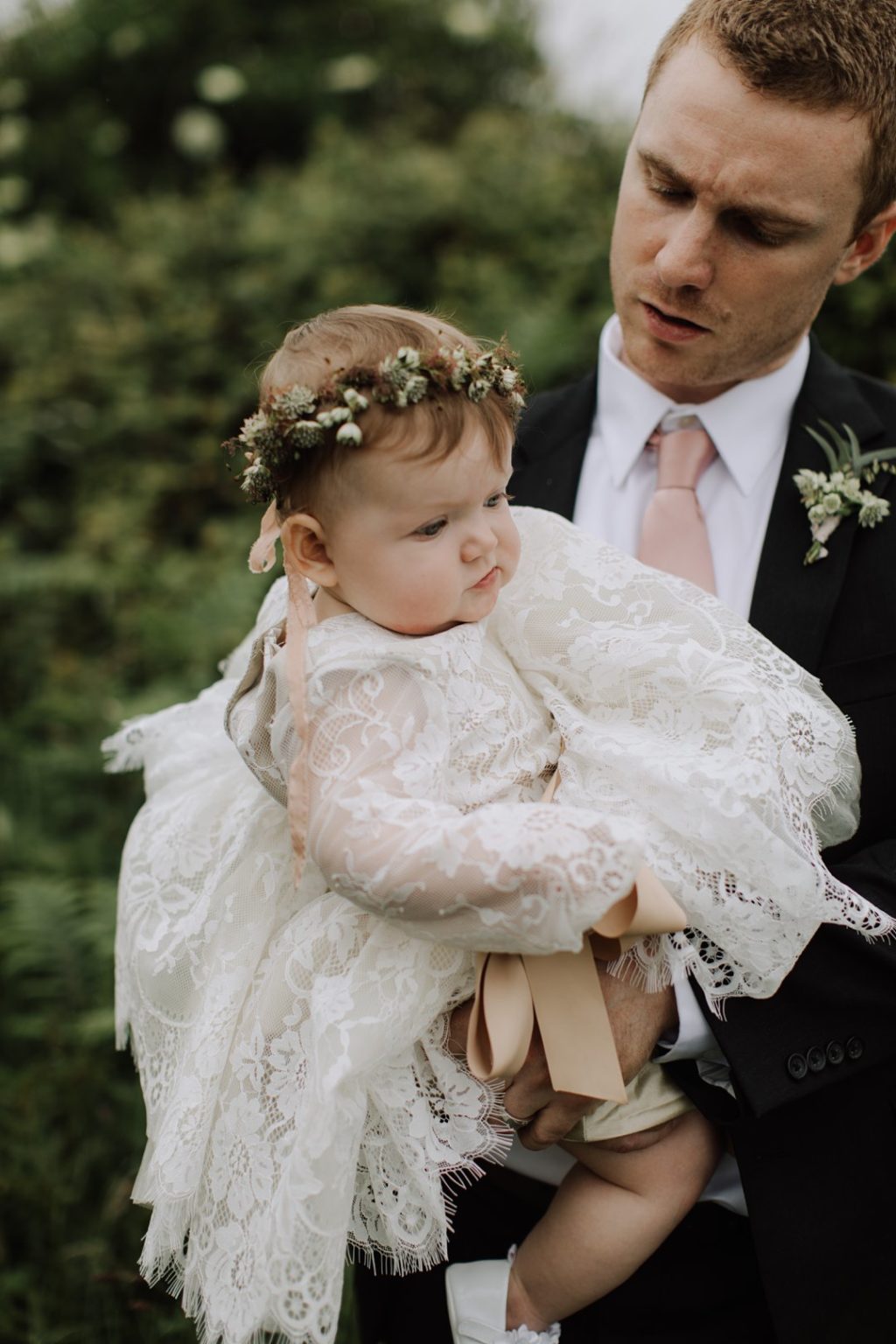 Emmy Mae wedding dress, destination wedding in Ireland, aran islands wedding, Inis Mor wedding, flower girl dress, flower girl flower crown, flower girl lace dress