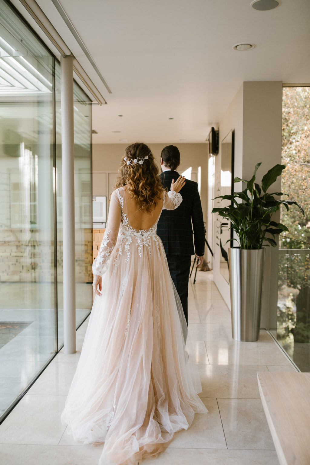 embroidered wedding dress, Watters wedding dress, The Lewis Glucksman Gallery wedding, Fota Island Resort wedding by White Cat Studio, first look