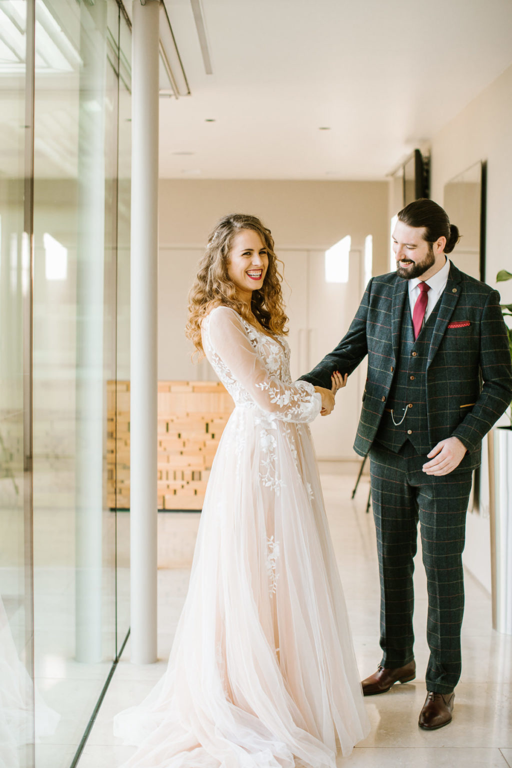 embroidered wedding dress, Watters wedding dress, The Lewis Glucksman Gallery wedding, Fota Island Resort wedding by White Cat Studio, first look