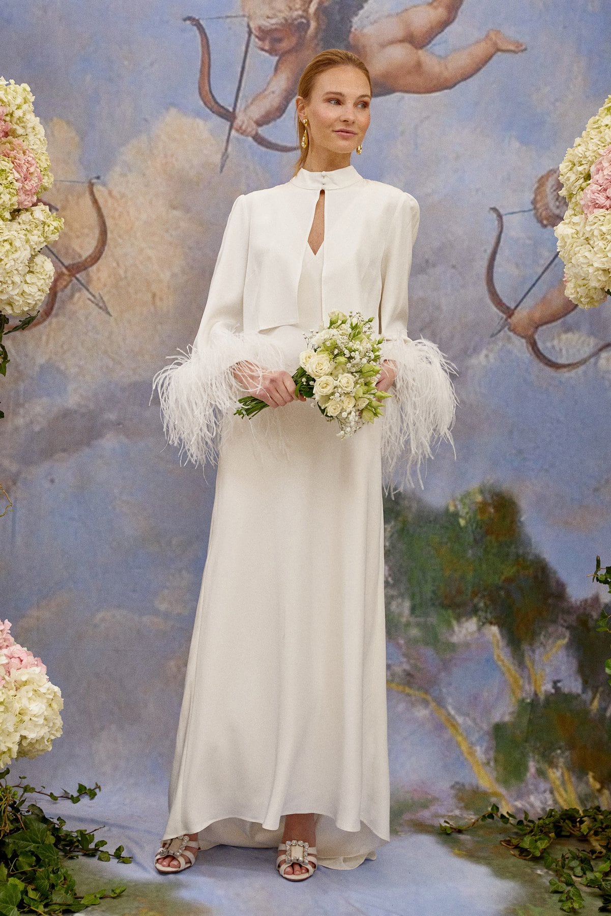 The Rixo Bridal Addison Feather Blouse and Zita Dress