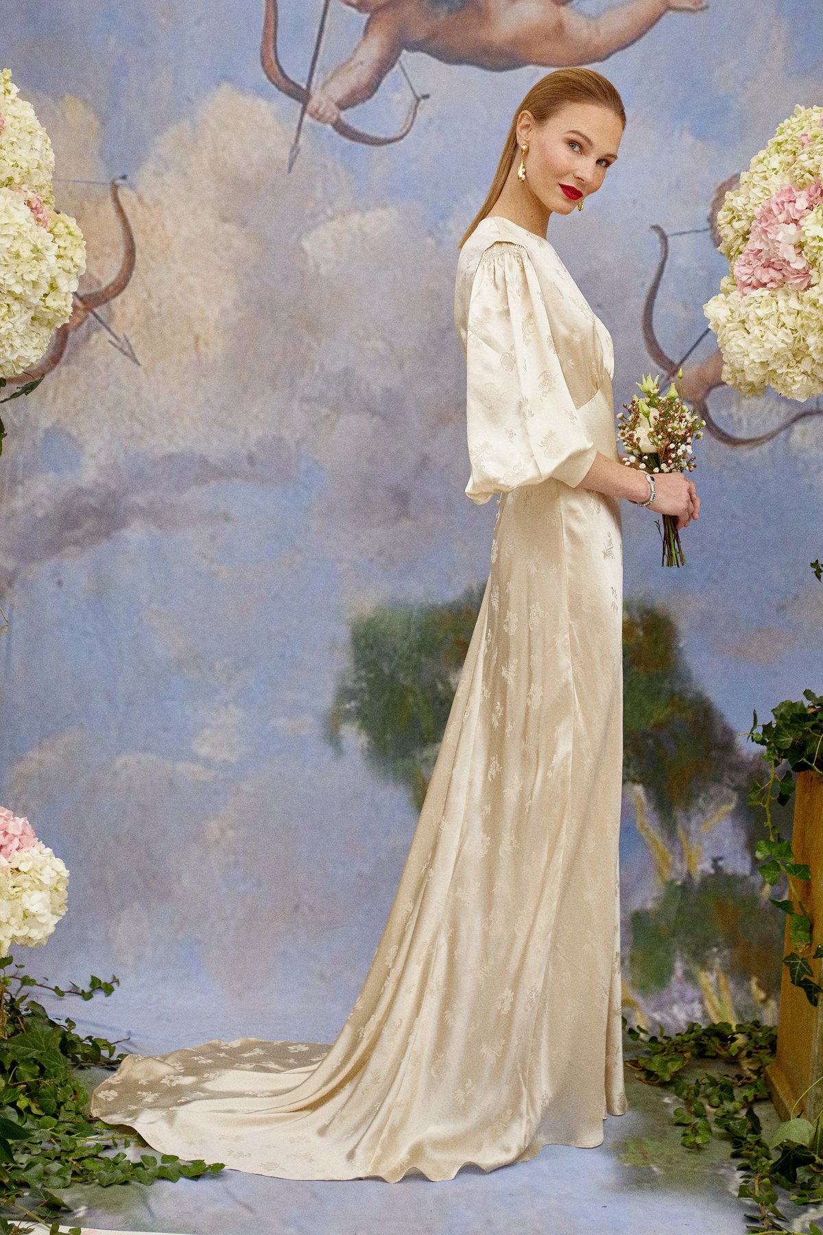 The Rixo Bridal Collection is here! The CLEMENTINE: A Silk Jacquard Maxi Dress With Train