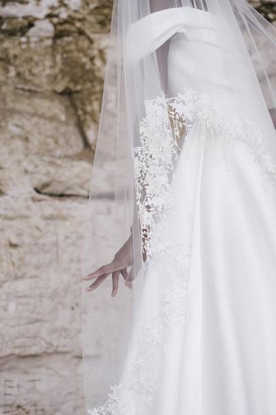 The Palm Veil | The Okotan corset and skirt | The Unveiled Collection: Halfpenny London Wedding Dresses 2022 | One Fab Day