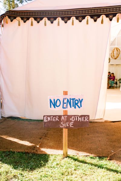 No Entry sign into tent