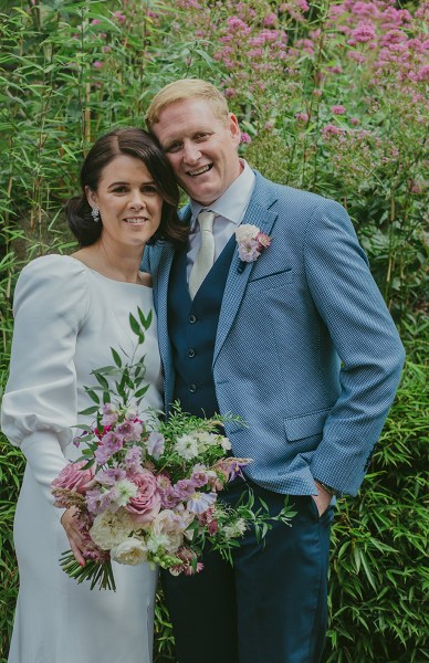 Bride and groom during nature-themed wedding