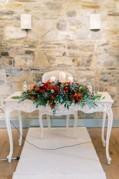 Roses on table ceremonial ceremony room candles lighting