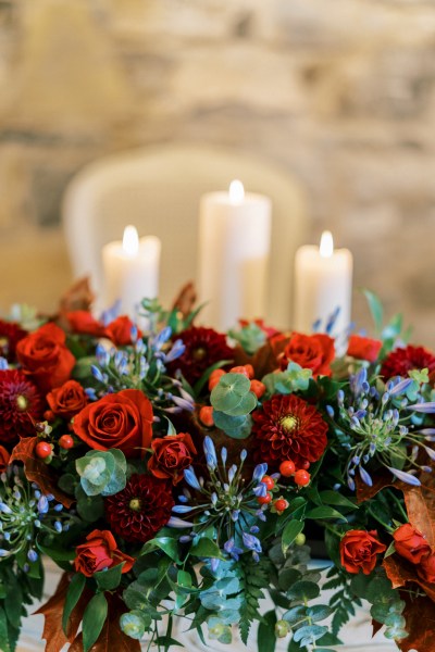 Close up of roses candles lighting