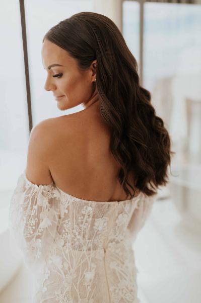 bride off shoulder dress