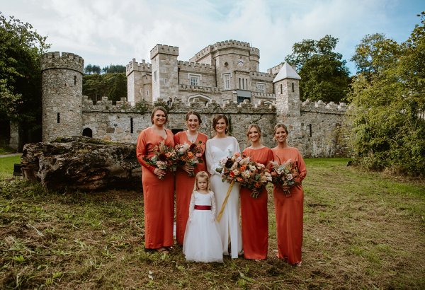 bridal party orange bridedmaids