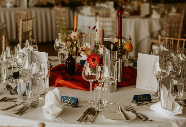 table centerpiece gold and orange