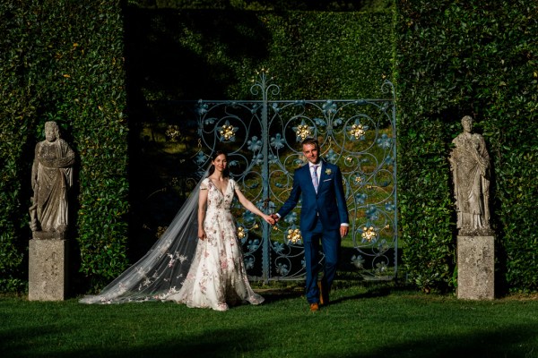 Wedding photography Jane & Alex exterior couple hotel photography summer dress detail gate