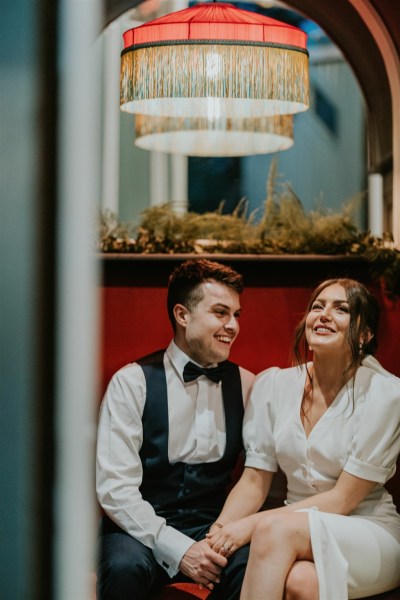 Bride and groom together interior shot