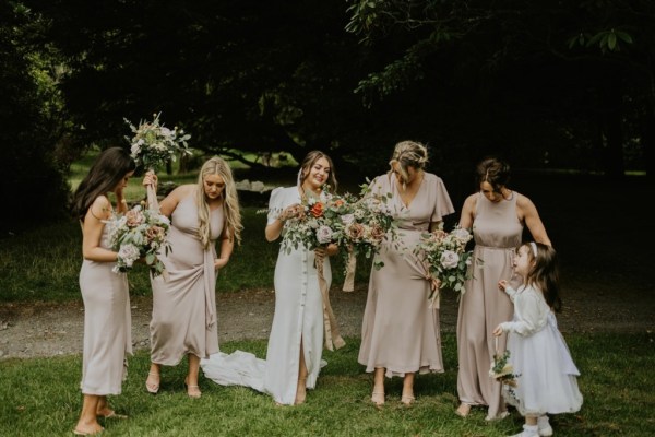 Bride child bridesmaids dress rose flower detail