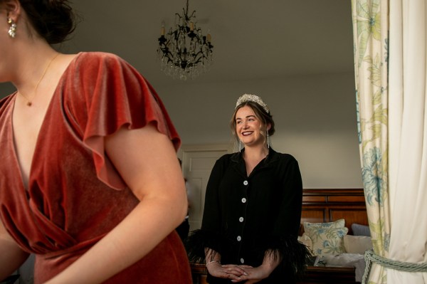 Real Wedding: Tracey & Ultan smiling bride interior