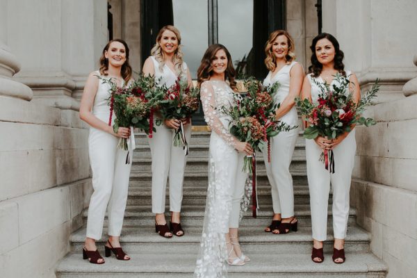 white bridesmaids jumpsuits