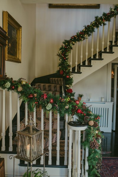 Christmas decor baubles stairs lantern candle