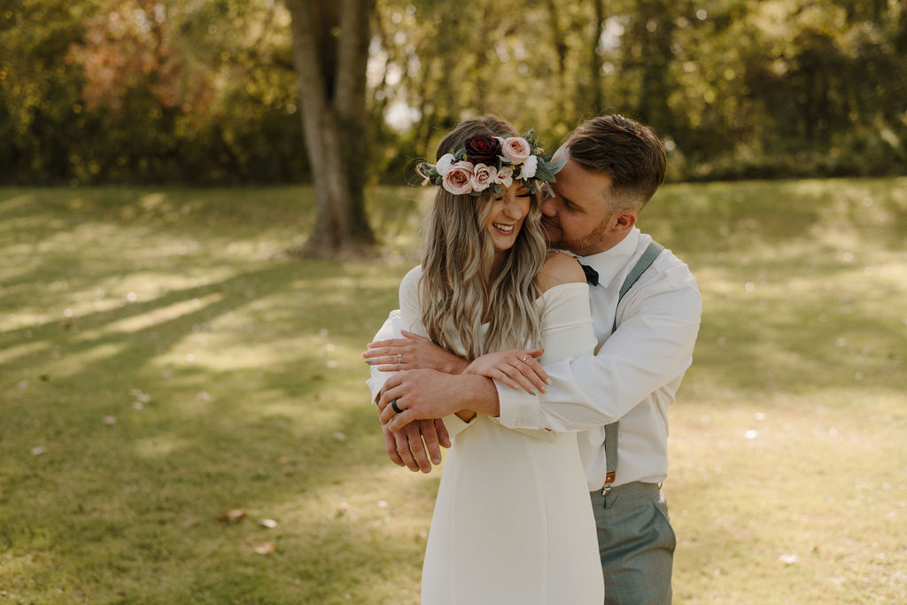 Real Wedding Jayme & Jeremy couple embrace hug affection photography exterior