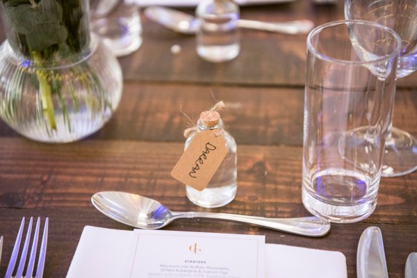 Eoin & Darran Real Wedding Darren bottle table setting interior tent